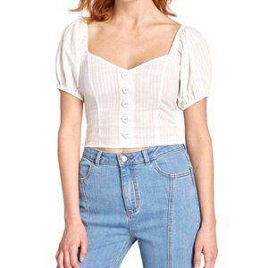 White Cotton Puff Sleeve Crop Top ModCloth